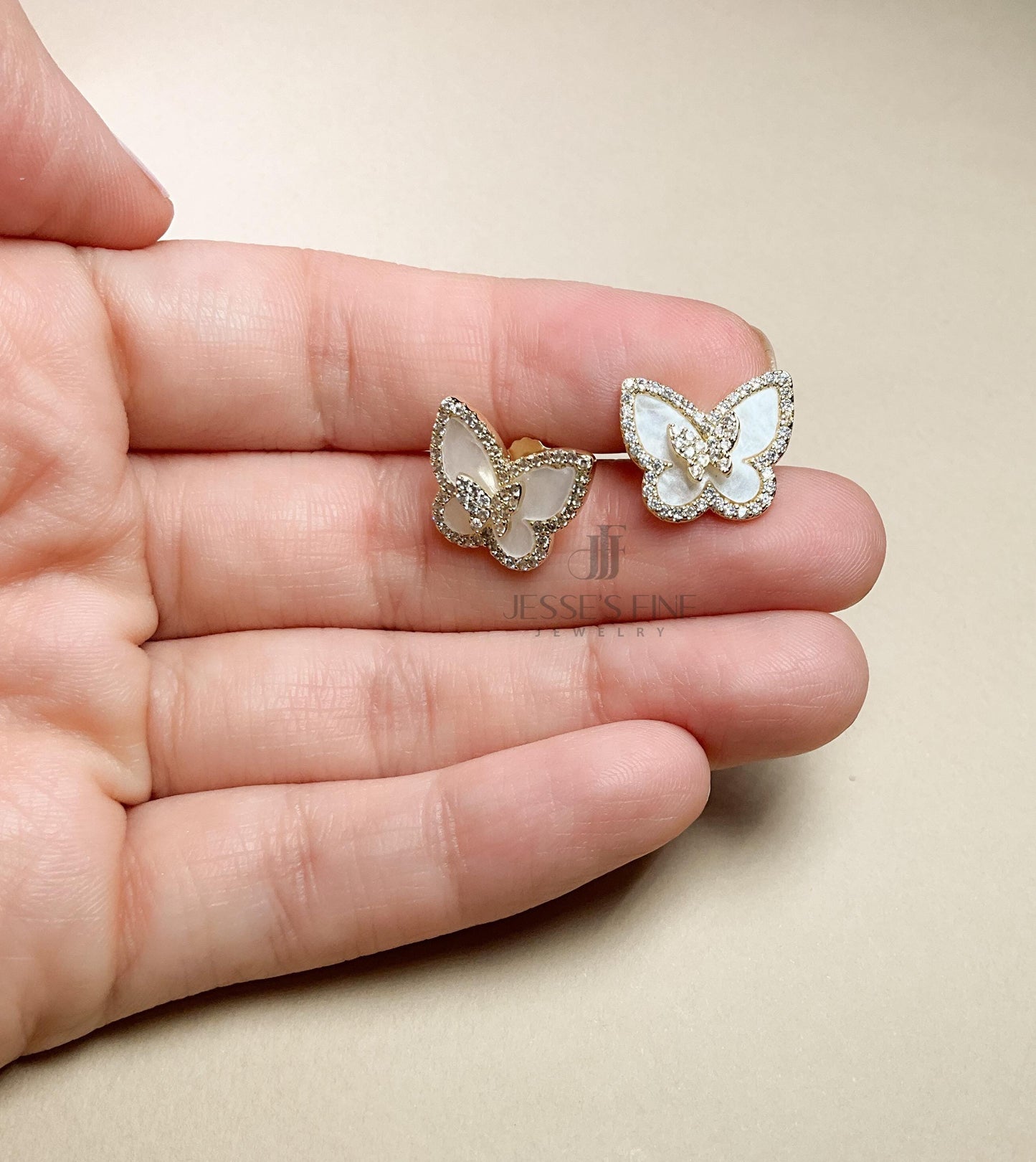 Butterfly earring with CZ stones double butterfly earring with mother of pearl earring gift for her earrings earrings for teenage girl