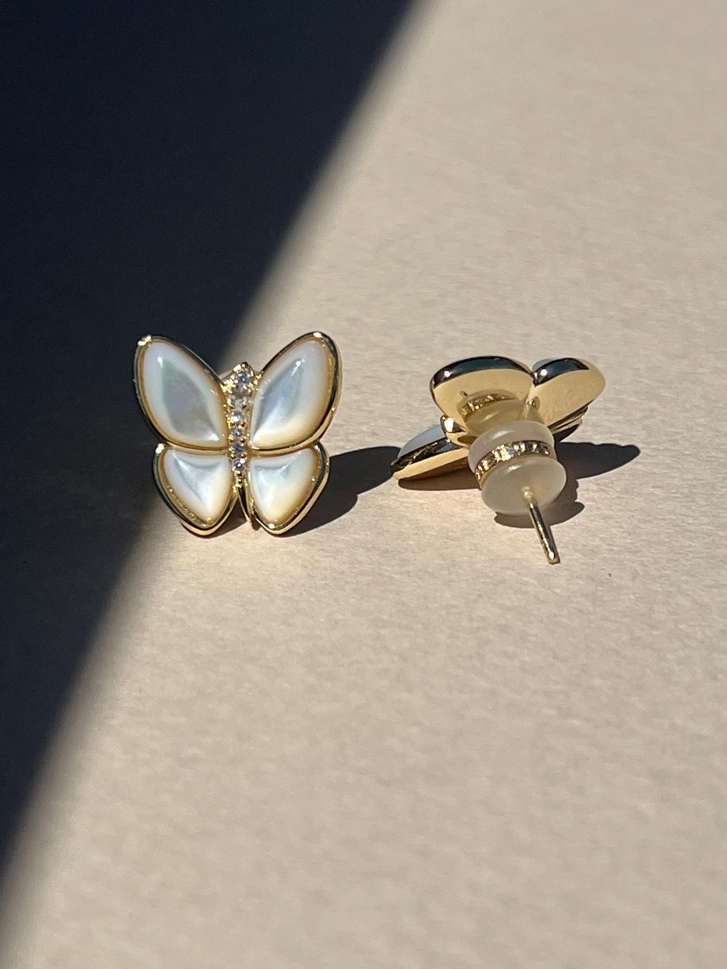 Mother of pearl Butterfly earring gold mop gold plated silver earrings for her butterfly stud earrings for girl earrings for friend mop stud