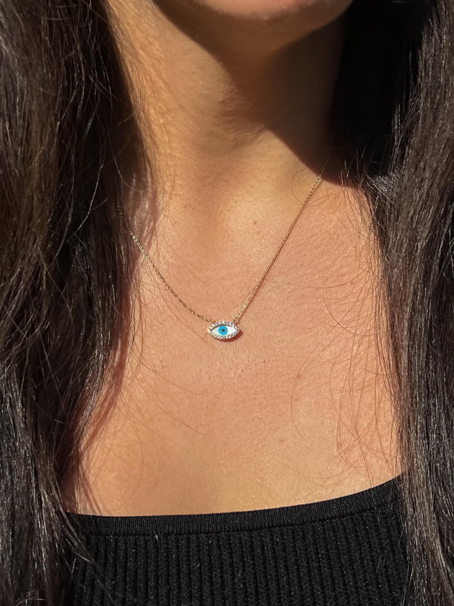 White Evil eye necklace mother of pearl evil eye pendant dainty blue and white evil eye necklace CZ evil eye necklace protection amulet