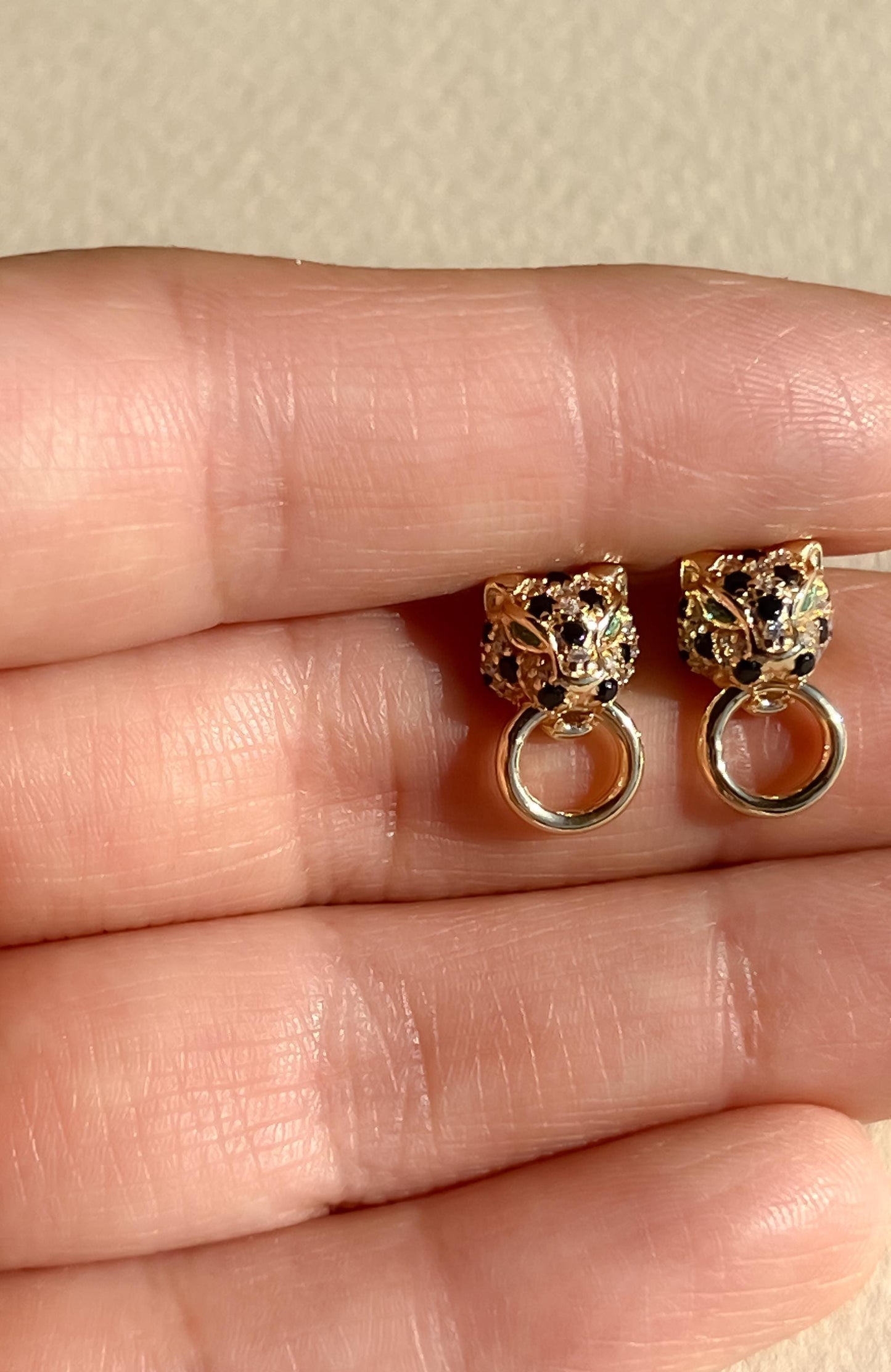 Door knocker Dainty panther stud earrings green eye jaguar stud  gold panther earrings jewelry for animal lover gift for her jaguar earring