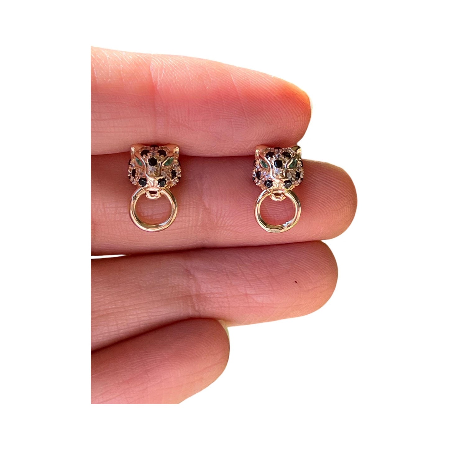Door knocker Dainty panther stud earrings green eye jaguar stud  gold panther earrings jewelry for animal lover gift for her jaguar earring