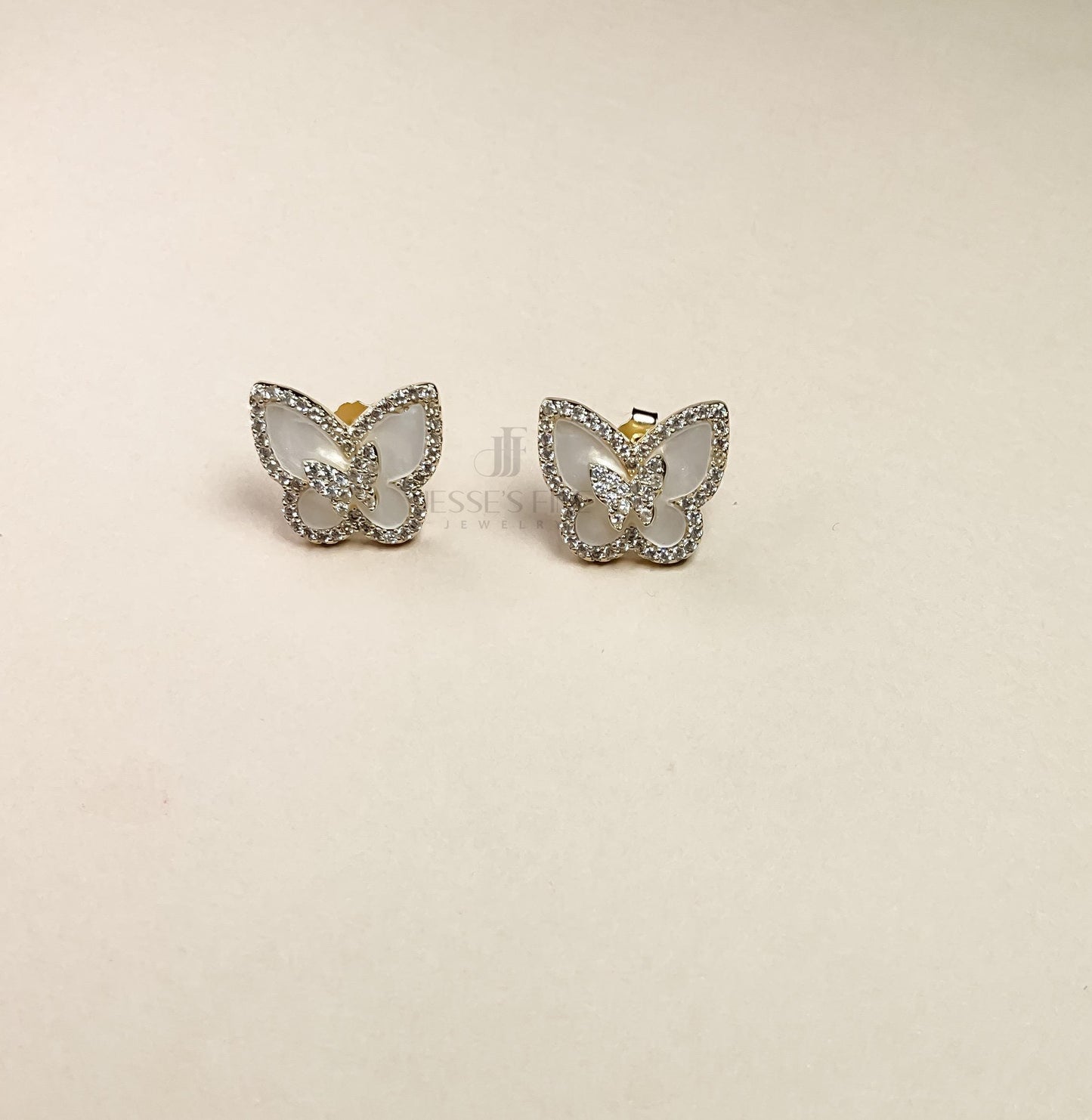 Butterfly earring with CZ stones double butterfly earring with mother of pearl earring gift for her earrings earrings for teenage girl