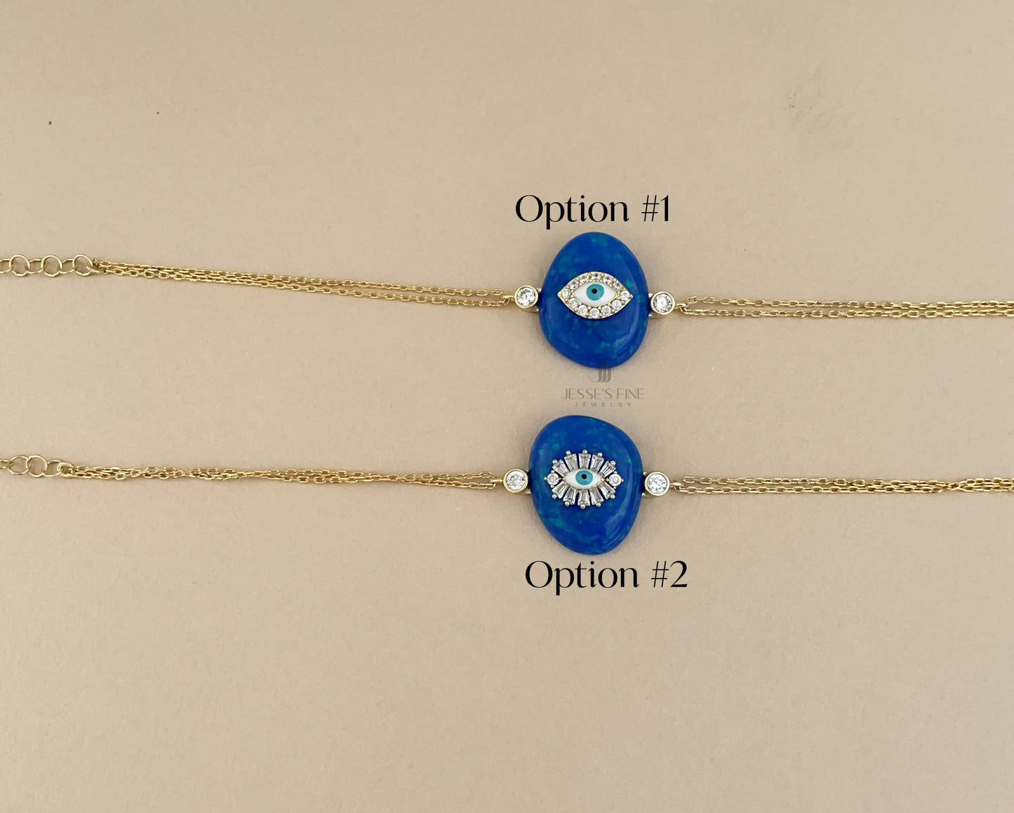 Gold Evil eye opal blue bracelet gold plated dark blue opal evil eye bracelet baguette white and light blue evil eye CZ stone evil eye