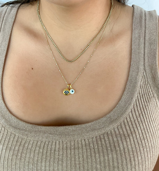 Bezel round dainty white Evil Eye puffed Pendant silver and gold plated Good Luck Round Protection Jewelry dainty Pendant amulet charm