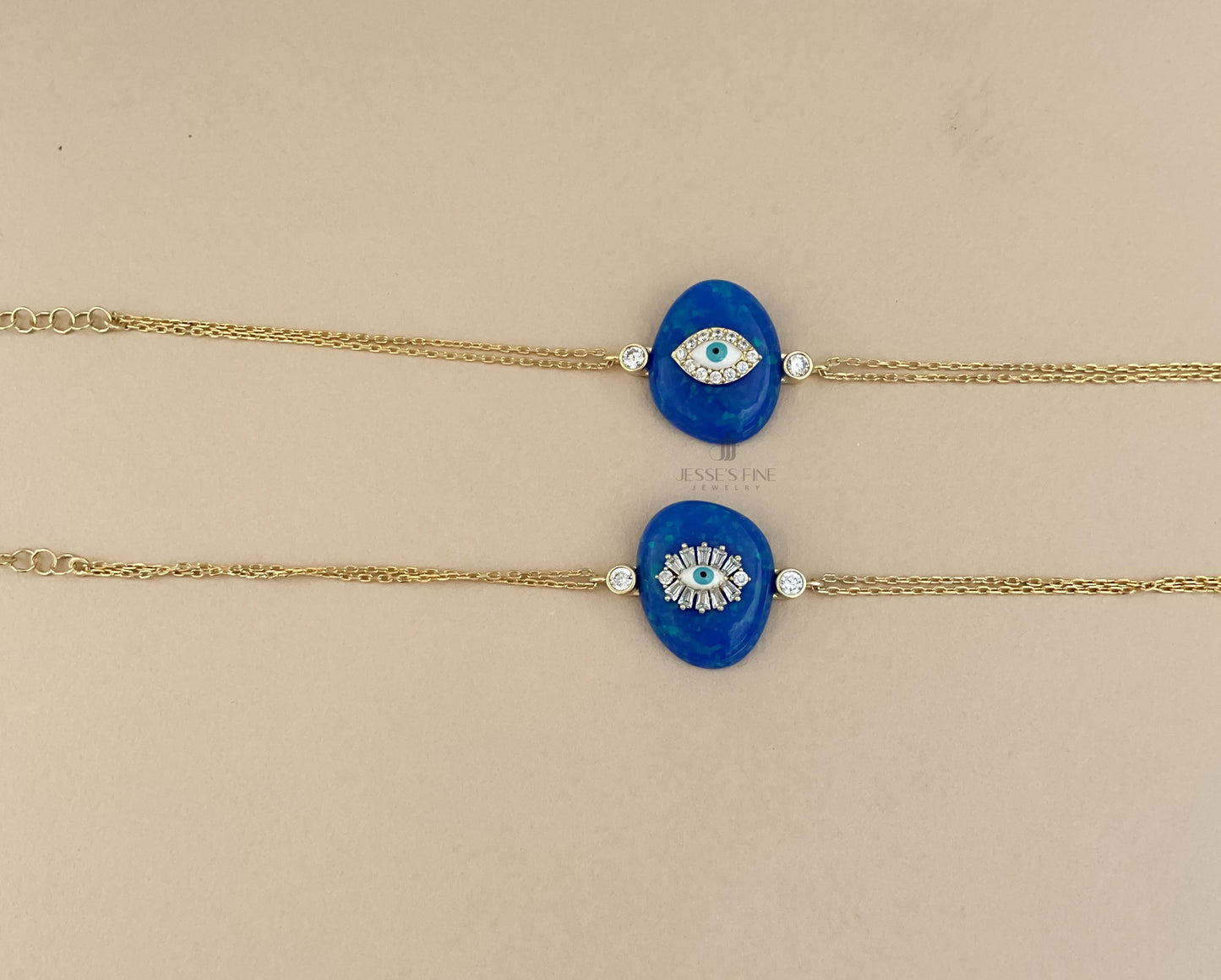 Gold Evil eye opal blue bracelet gold plated dark blue opal evil eye bracelet baguette white and light blue evil eye CZ stone evil eye