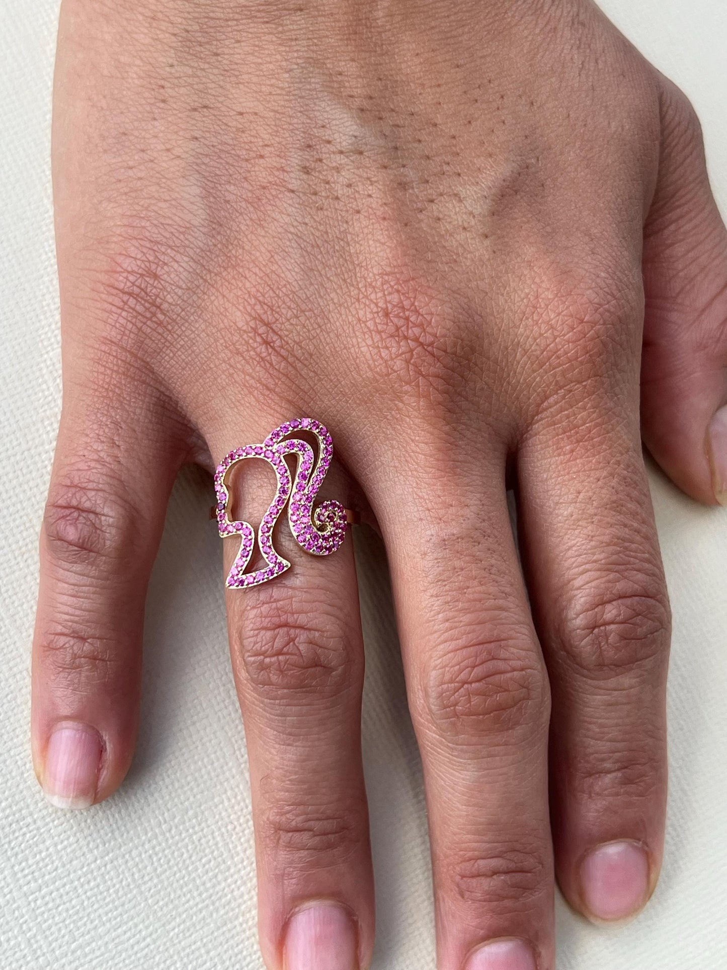 Barbie pink ring pink girly ring teenager pink CZ ring gold and pink ring doll ring statement pink CZ ring gift for her  valentines gift ring