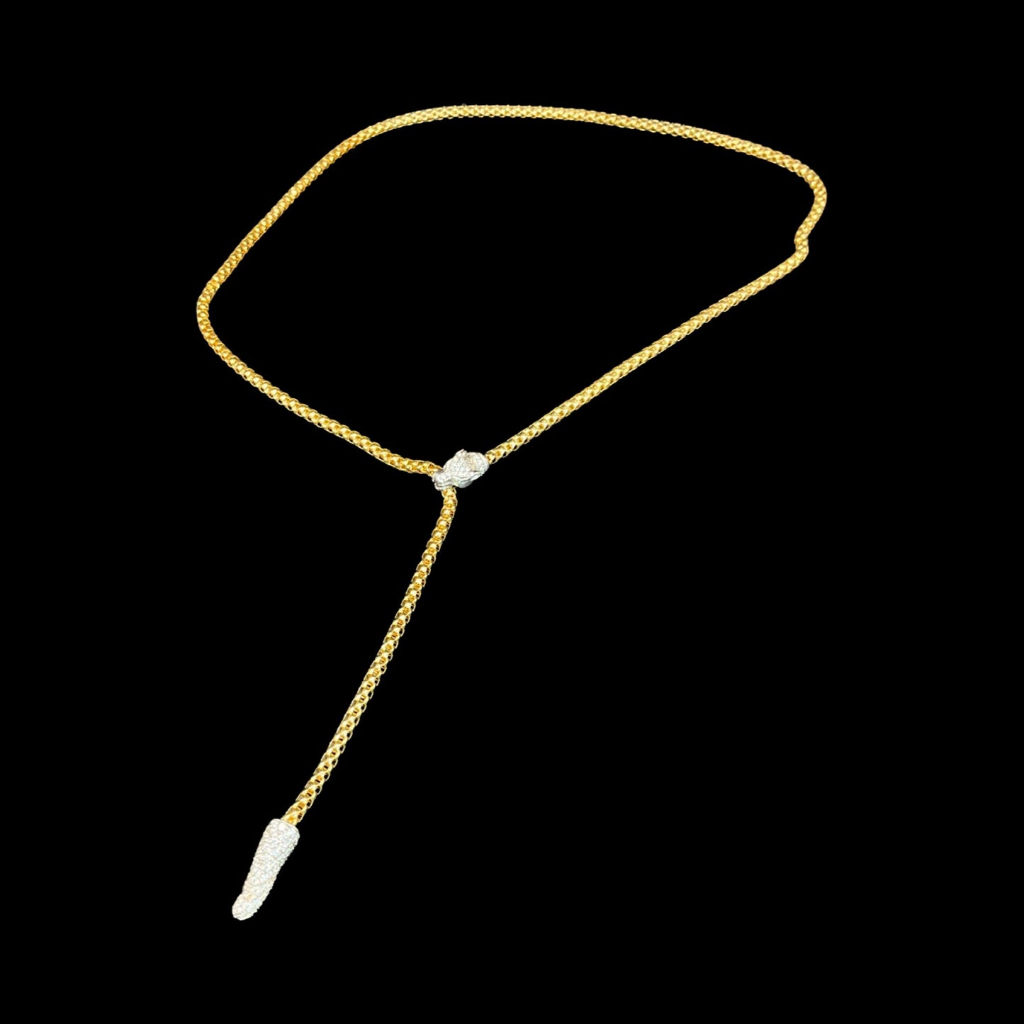 Lariat jaguar biting Necklace cz gold and silver panther Jewelry Statement Y Necklace Jewelry layered adjustable necklace gift for her