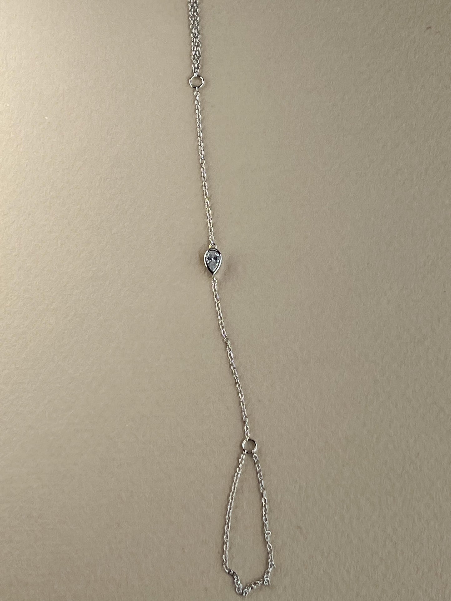 Solitaire bezel pear stone handchain bracelet CZ wrap sterling silver hand chain bracelet trendy hand chain bracelet gift for girl