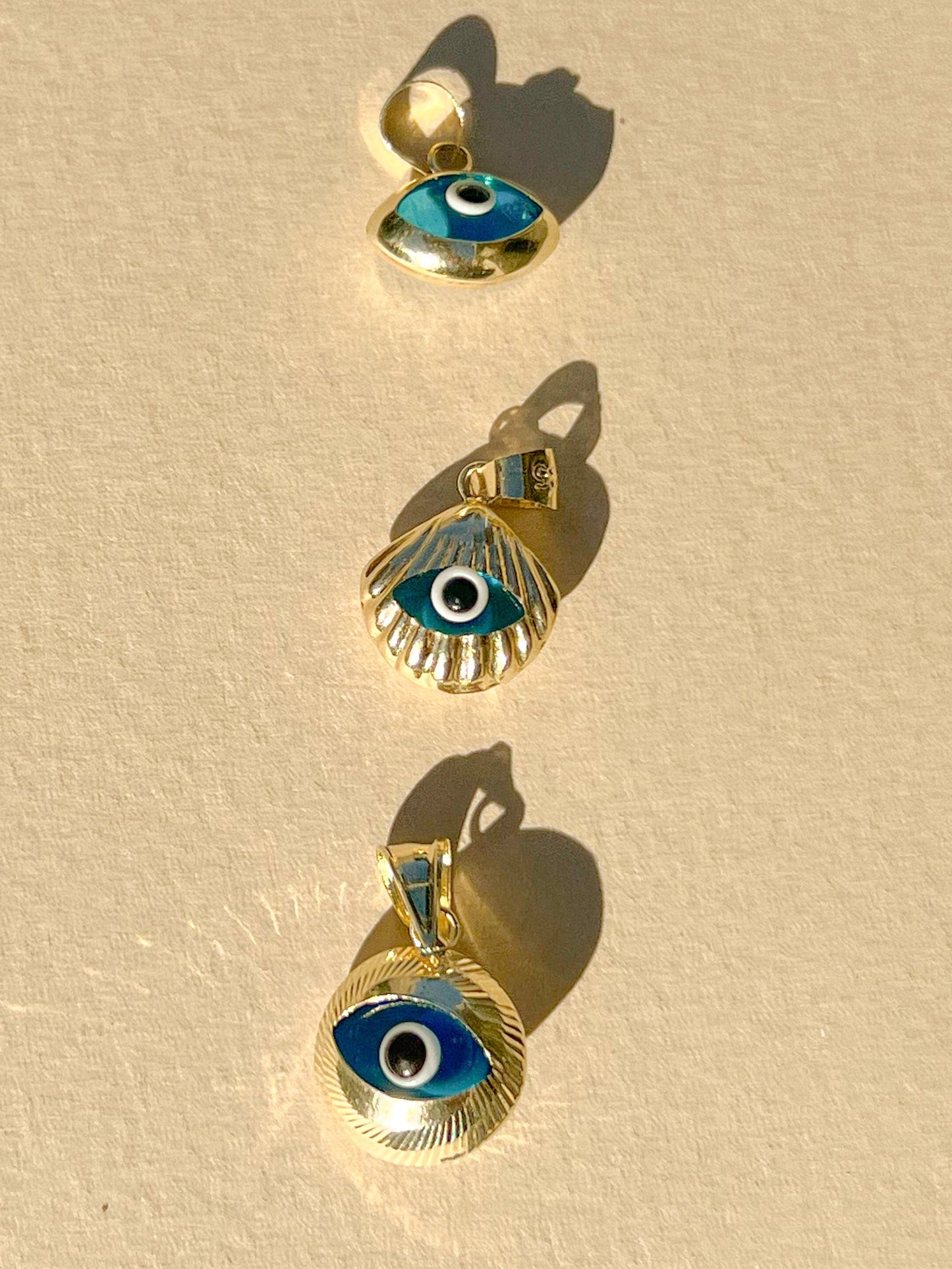 Nazar Puffed round evil eye pendant 14k rounded gold turquoise round ocean blue evil eye charm glass evil eye pendant amulet mal de ojo