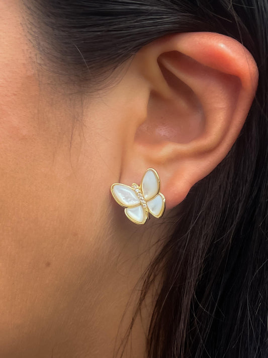 Mother of pearl Butterfly earring gold mop gold plated silver earrings for her butterfly stud earrings for girl earrings for friend mop stud