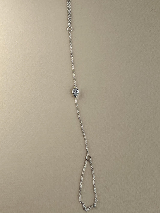 Sterling silver dainty pear stone handchain bracelet CZ wrap silver hand chain bracelet trendy hand chain bracelet gift for girl bezel pear