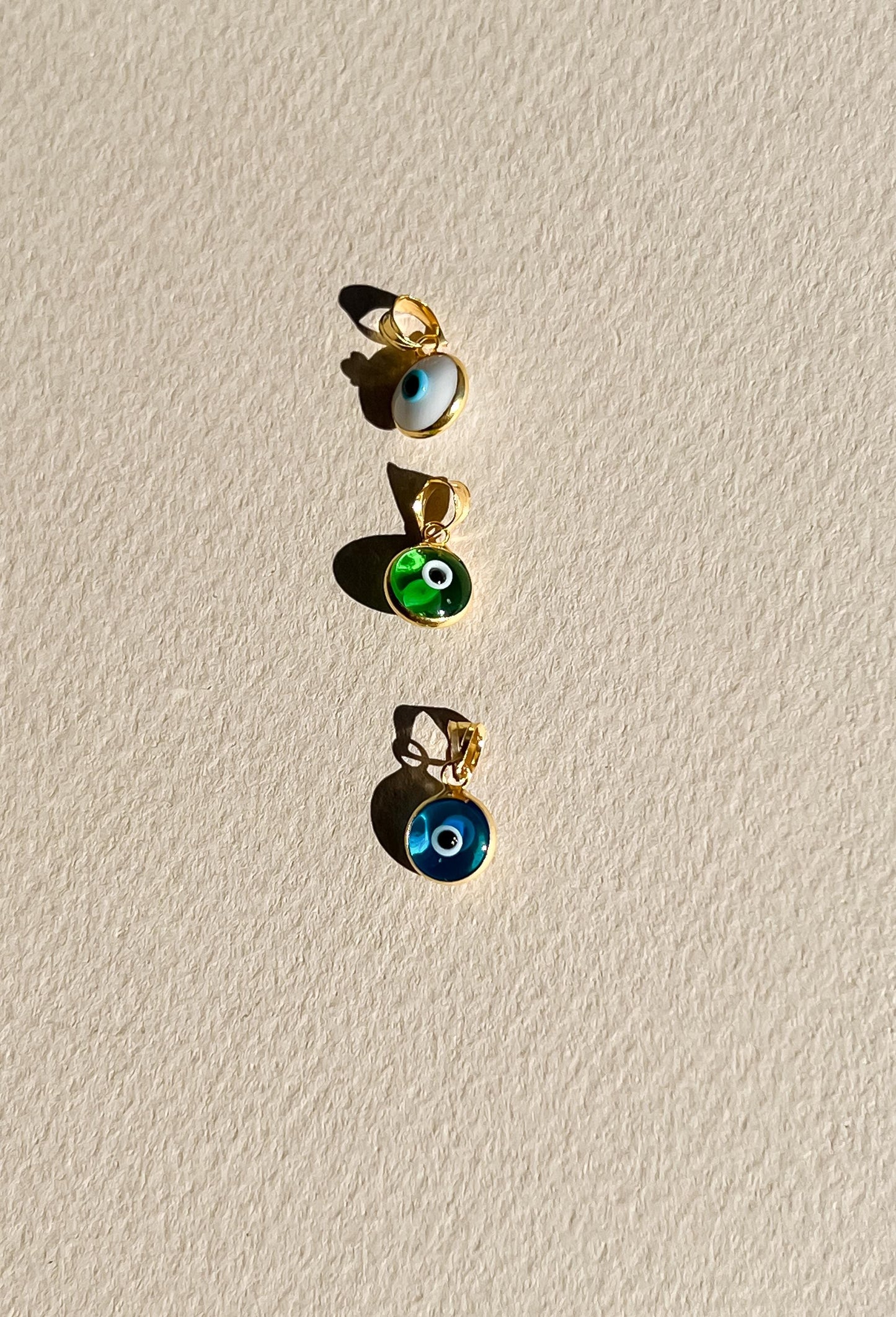 Bezel round dainty white Evil Eye puffed Pendant silver and gold plated Good Luck Round Protection Jewelry dainty Pendant amulet charm