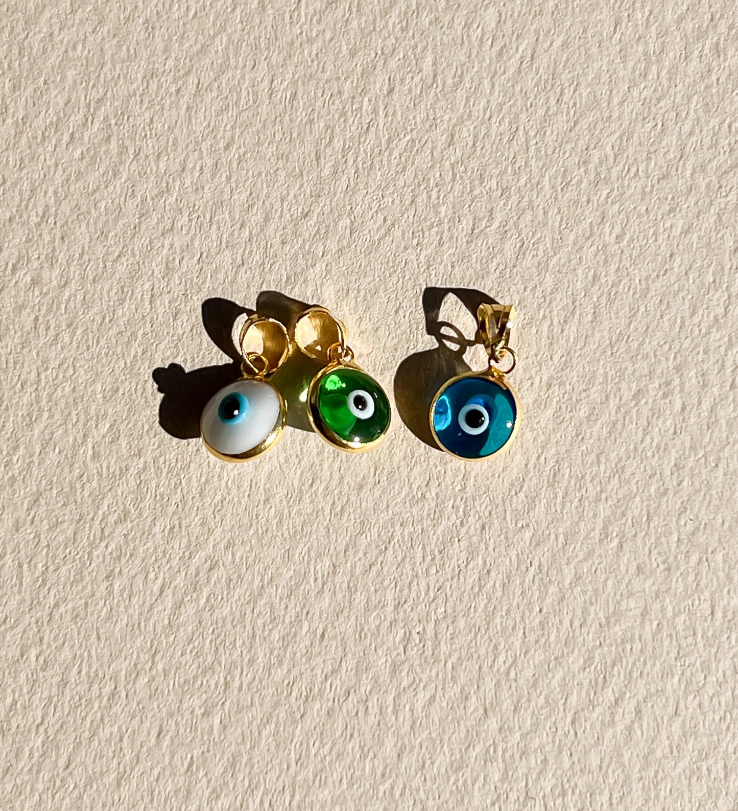 Bezel round dainty white Evil Eye puffed Pendant silver and gold plated Good Luck Round Protection Jewelry dainty Pendant amulet charm