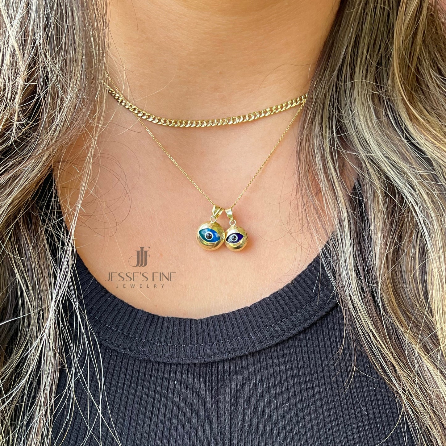 Real gold round evil eye pendant 14k gold turquoise sunburst ocean blue evil eye glass evil eye necklace Nazar necklace amulet charm gift