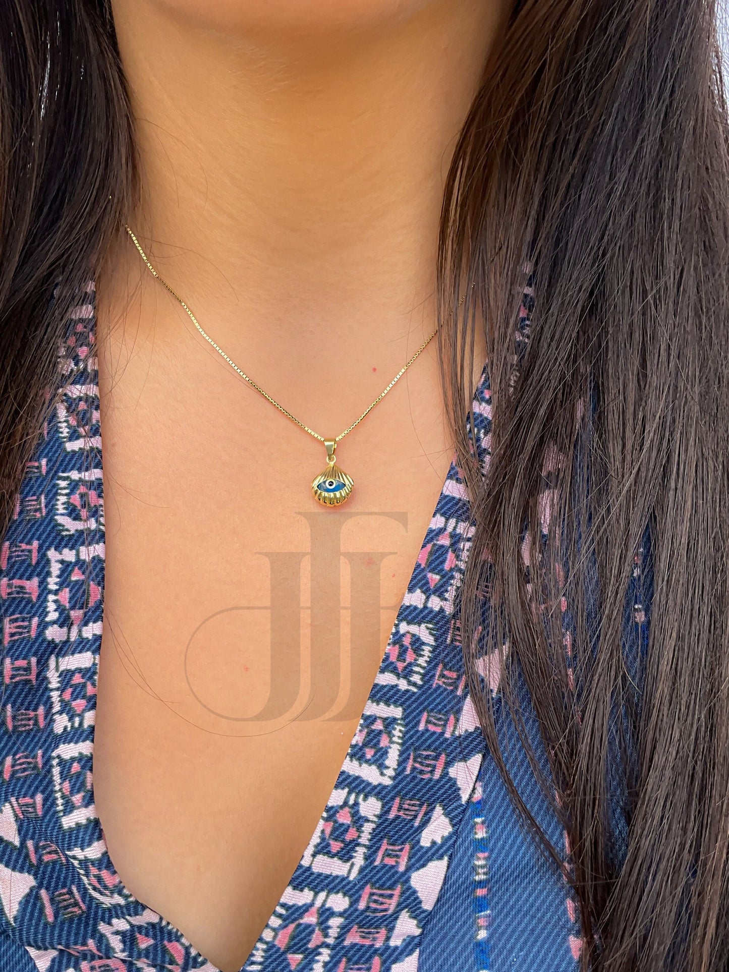 Gold seashell evil eye pendant third eye turquoise evil eye seashell pendant protection jewelry gift for her evil eye amulet Greek evil eye