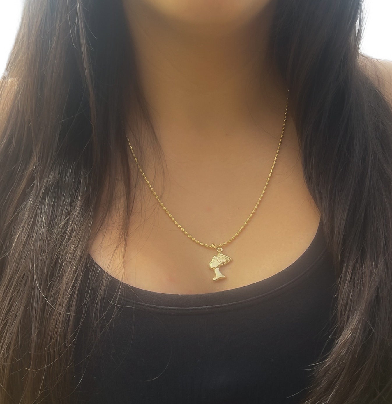 Nefertiti 3D pendant 14k yellow large gold Egyptian goddess pendant Nefertiti solid gold queen charm pendant for him Egyptian queen charm