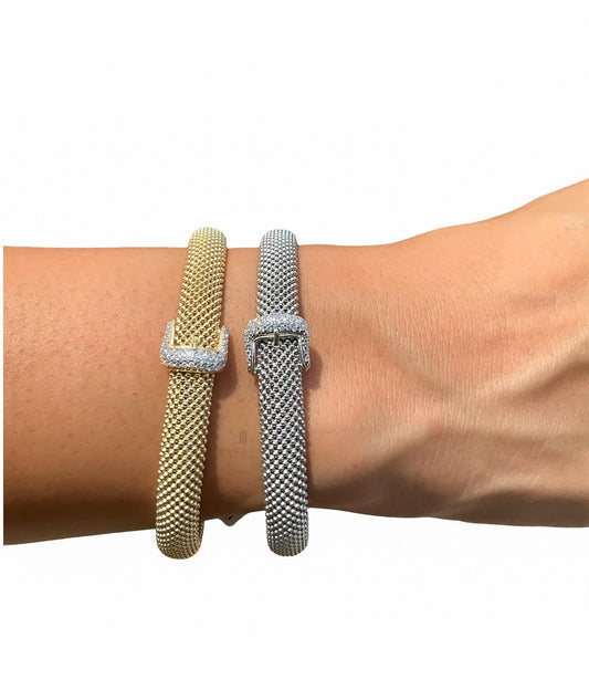 Belt buckle bangle mesh style gold plated sterling silver cowgirl era bracelet mesh Italian style bangle rodeo bangle gift for her bangle