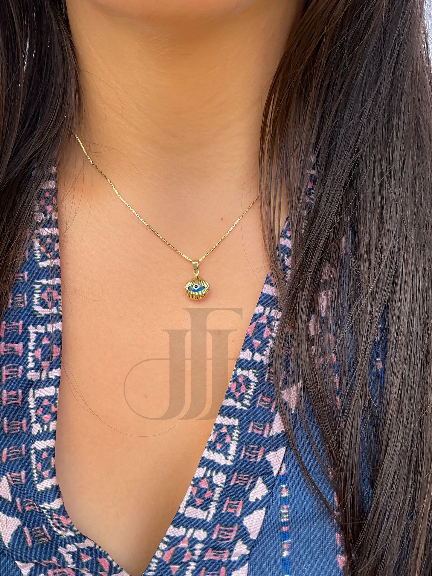Gold seashell evil eye pendant third eye turquoise evil eye seashell pendant protection jewelry gift for her evil eye amulet Greek evil eye