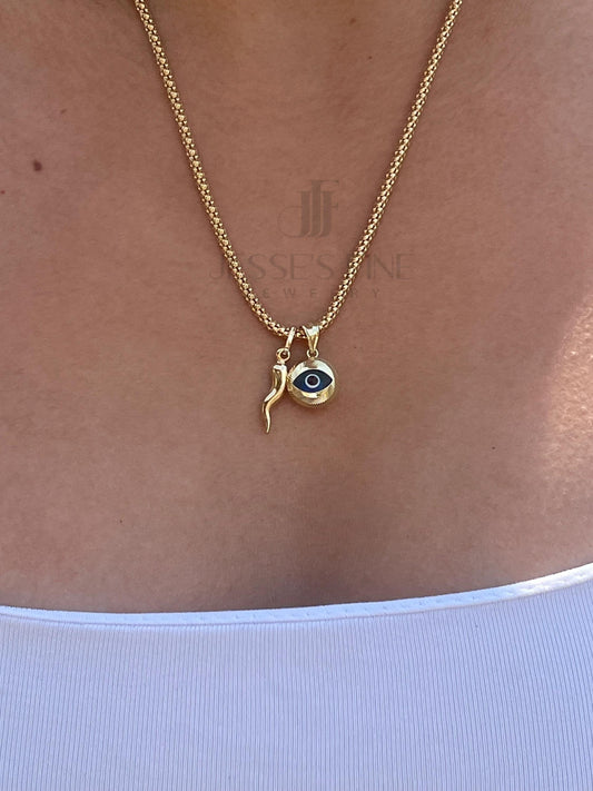 Nazar Puffed round evil eye pendant 14k rounded gold turquoise round ocean blue evil eye charm glass evil eye pendant amulet mal de ojo