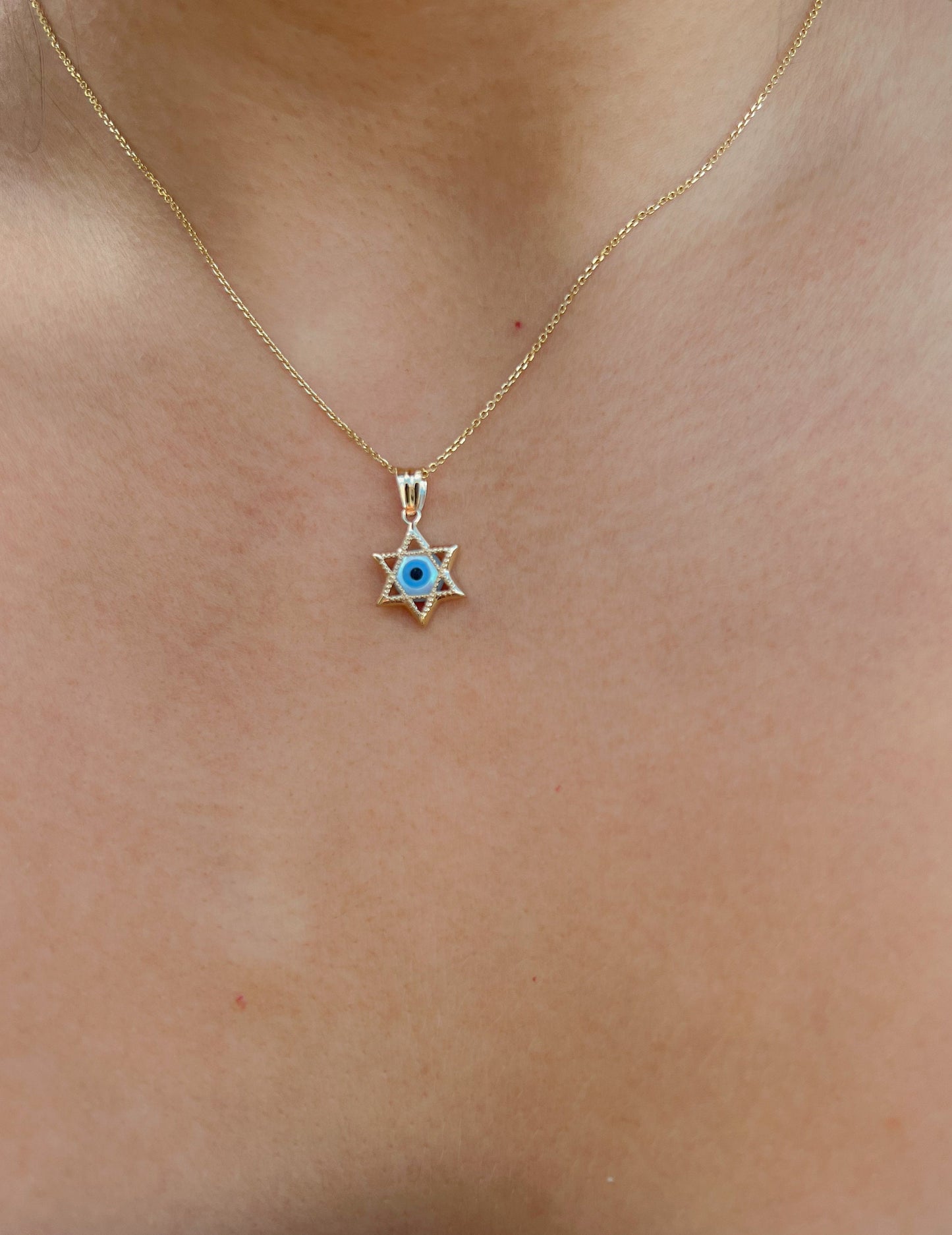 Star of David yellow gold pendant with light blue evil eye pendant amulet pendant Star of David pendant gift for Bar Mitzvah Gift judaica