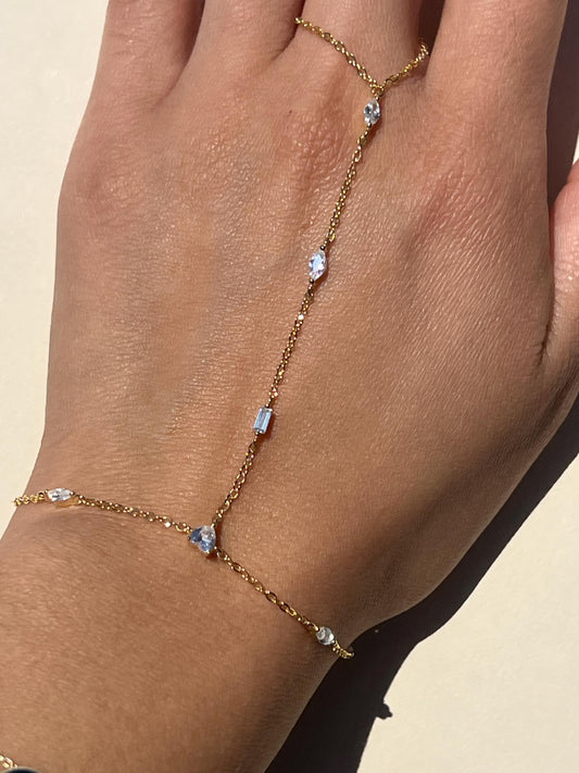 Gold dainty multi stone handchain bracelet CZ wrap sterling silver hand chain bracelet trendy hand bracelet chain trendy bracelet for her