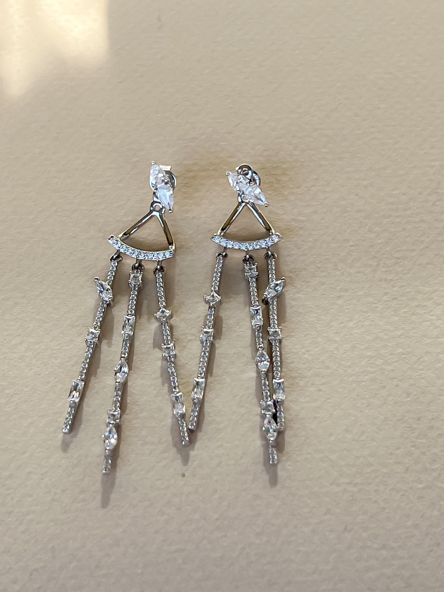 Silver ear jacket earring two in one earring long dangle dainty silver earring multi stone drop dangle silver earring gift for her earring