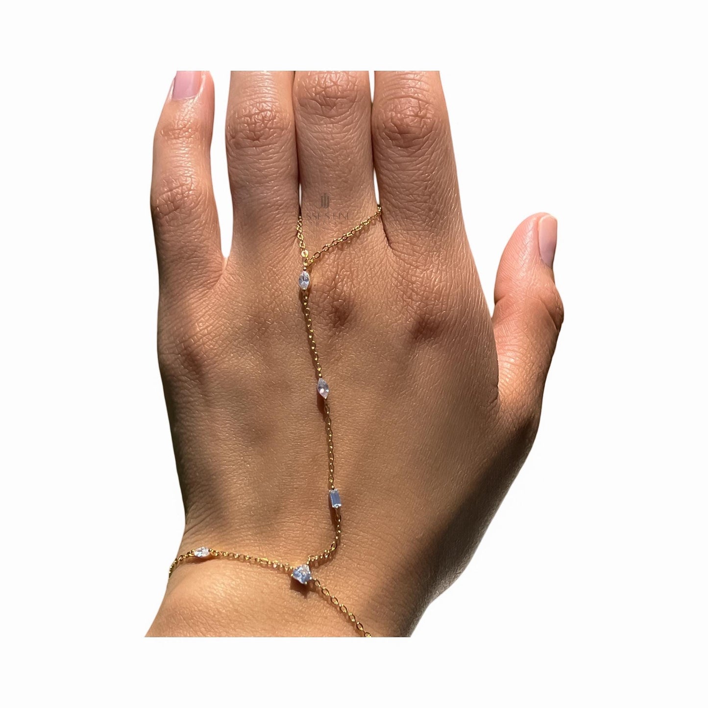 Gold dainty multi stone handchain bracelet CZ wrap sterling silver hand chain bracelet trendy hand bracelet chain trendy bracelet for her