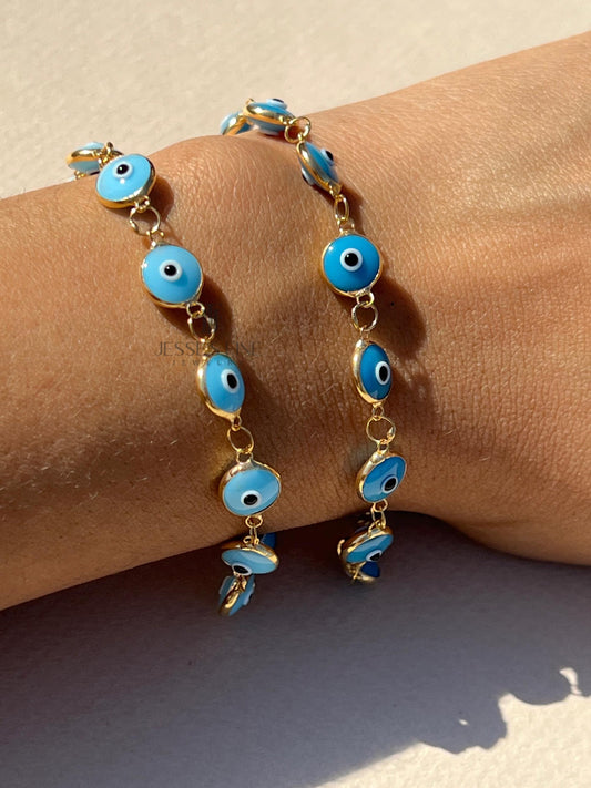 Evil eye gold tennis turquoise evil eye bracelet light blue evil eye bracelet dark blue glass evil eye bezel tennis bracelet protection