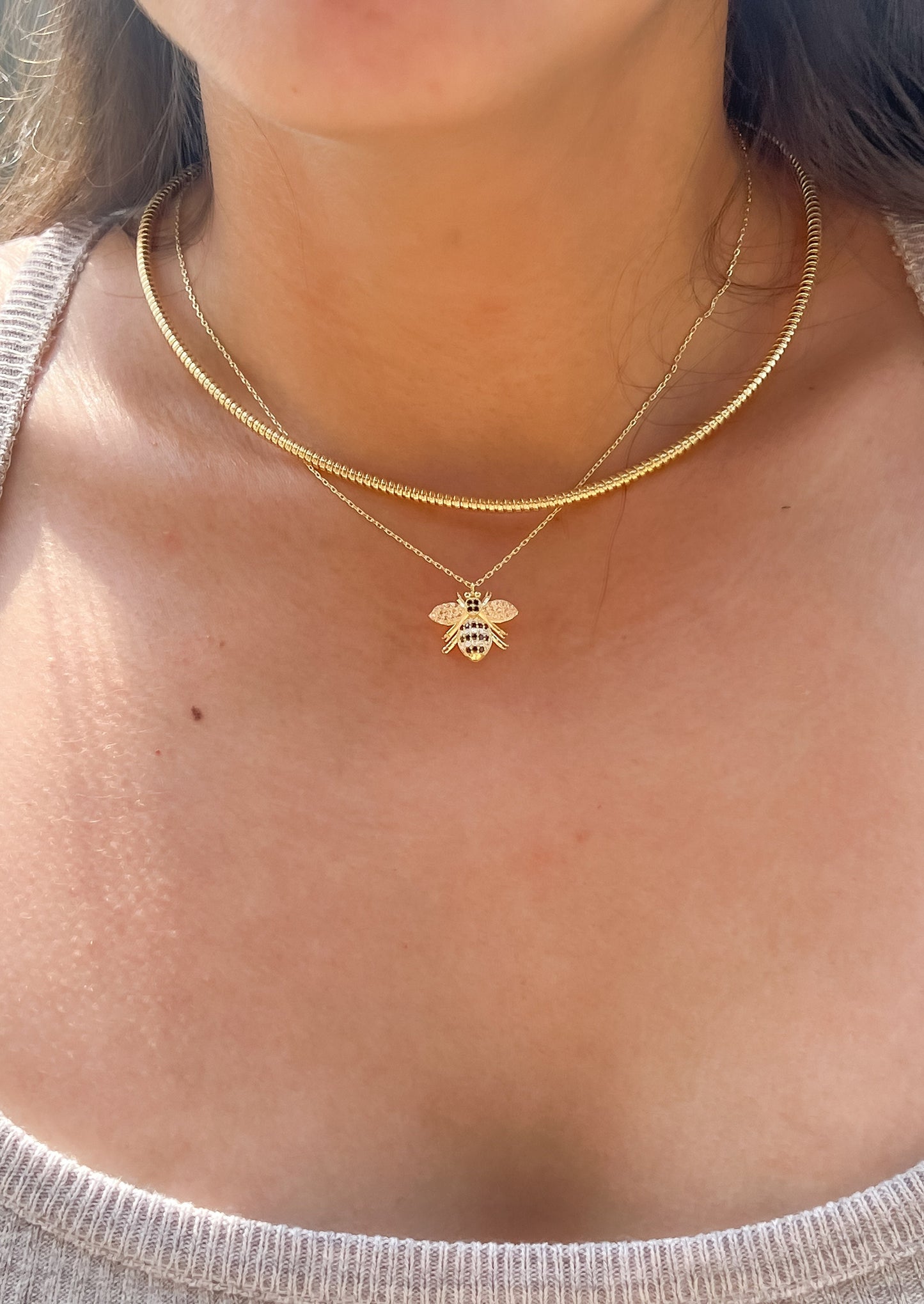 Bumblebee with black and white CZ stones dainty bee necklace animal luck charm necklace for bee lovers bee jewelry gift for young girl bee