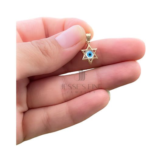 Star of David yellow gold pendant with light blue evil eye pendant amulet pendant Star of David pendant gift for Bar Mitzvah Gift judaica