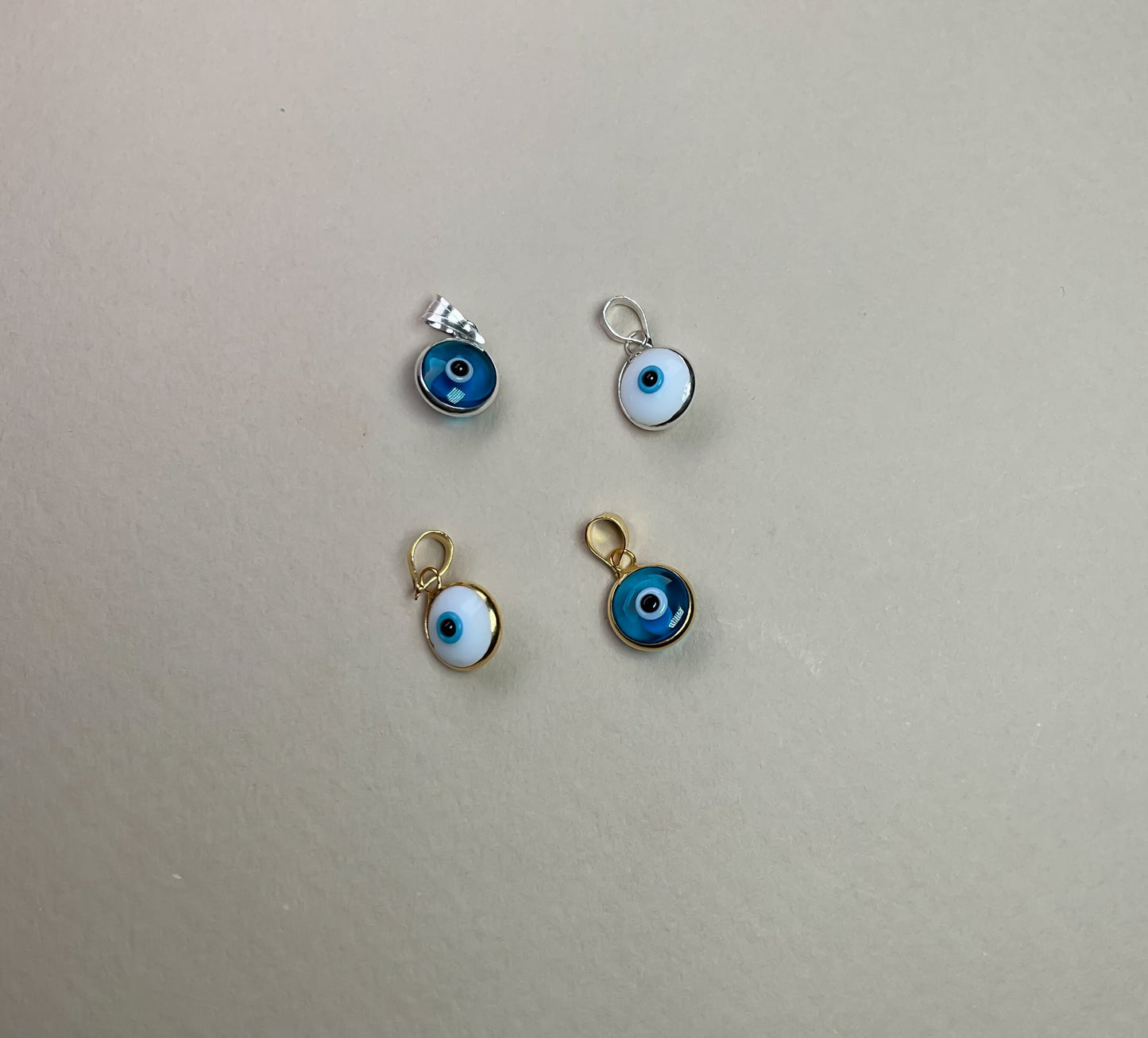 Bezel round dainty white Evil Eye puffed Pendant silver and gold plated Good Luck Round Protection Jewelry dainty Pendant amulet charm
