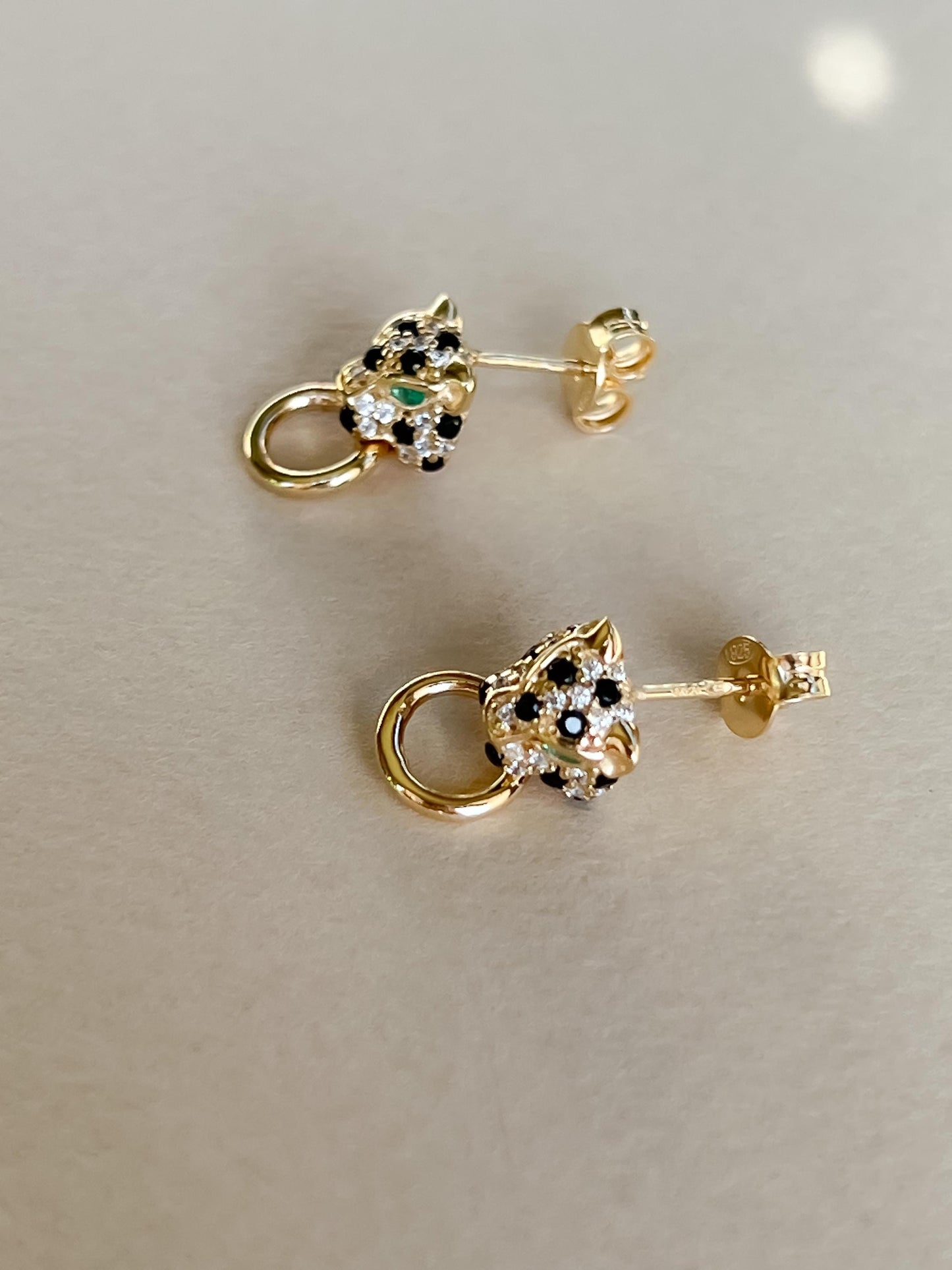 Door knocker Dainty panther stud earrings green eye jaguar stud  gold panther earrings jewelry for animal lover gift for her jaguar earring