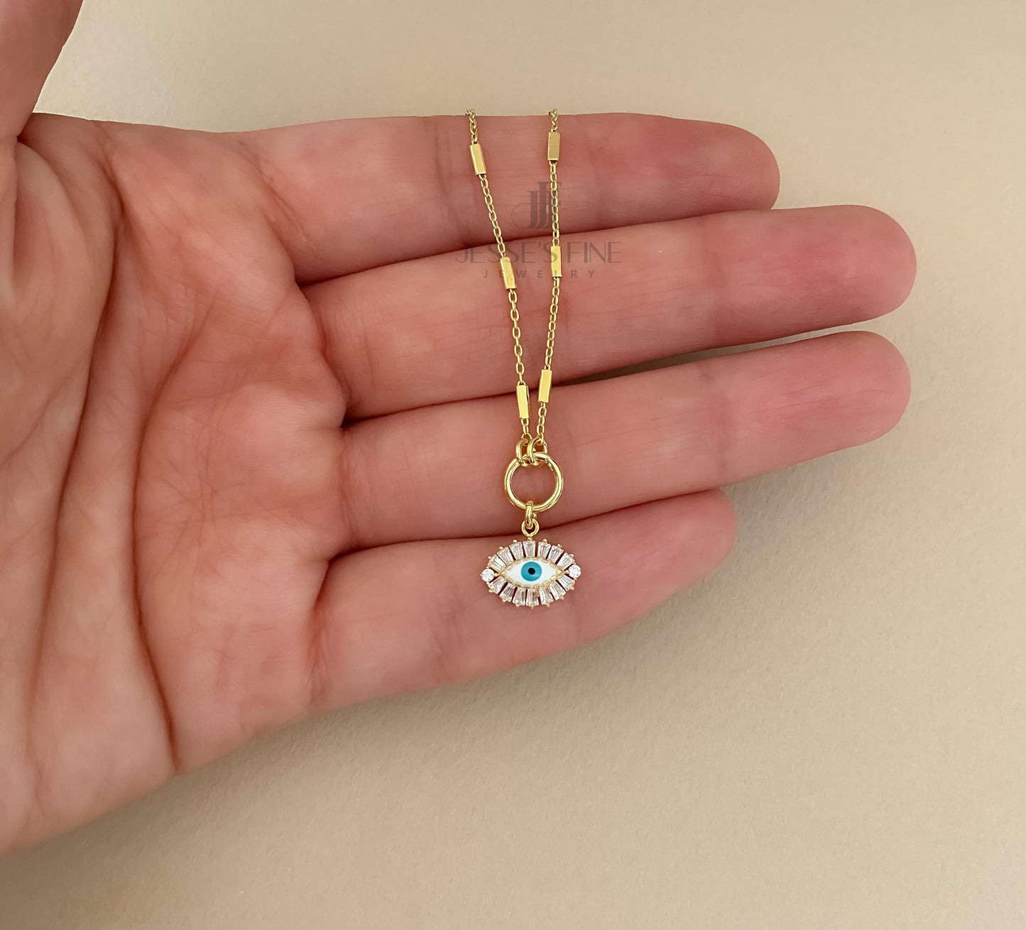White evil eye necklace talisman white baguette CZ stone evil eye necklace dainty eye necklace for her protection evil eye amulet necklace