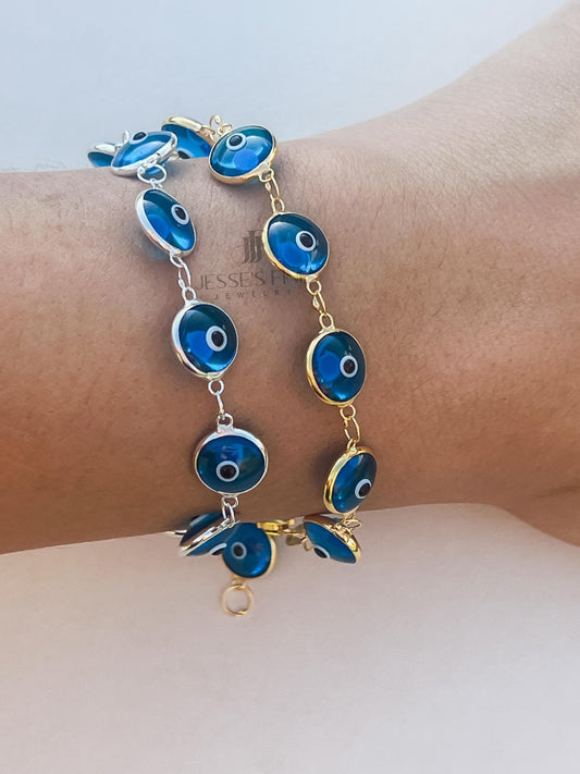 Blue Evil eye tennis bracelet gold plated tennis turquoise evil eye round glass light blue evil eye bracelet protection glass evil eye