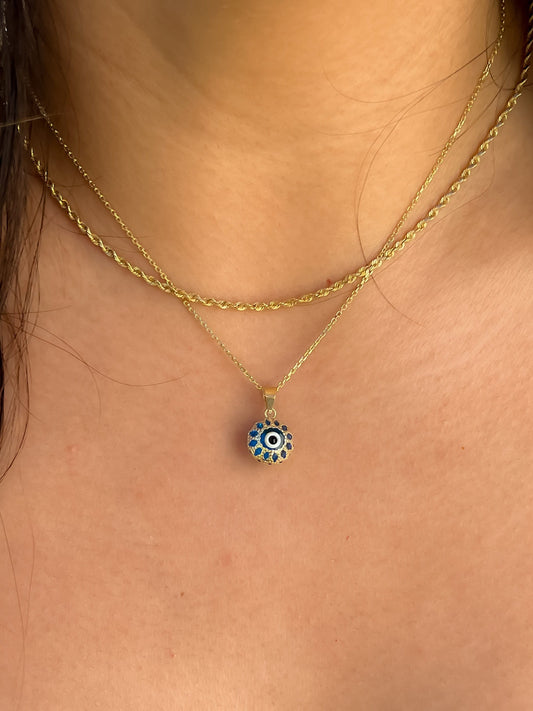 14K Gold Greek Evil Eye Pendant Blue Murano Protection and Good Luck Charm Evil eye ocean blue pendant Filigree blue evil eye pendant amulet