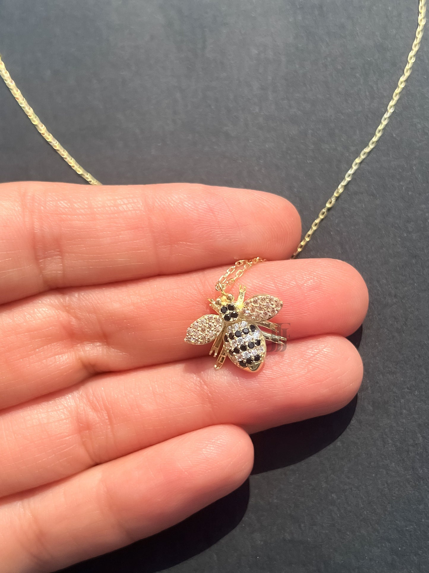 Bumblebee with black and white CZ stones dainty bee necklace animal luck charm necklace for bee lovers bee jewelry gift for young girl bee