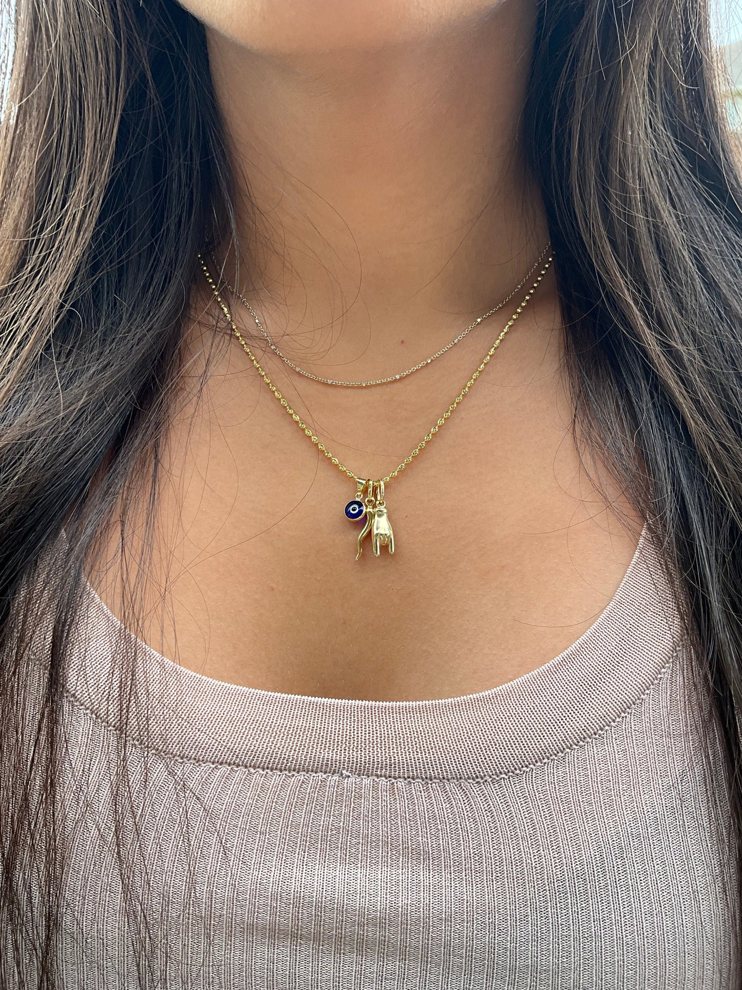 Small Mano Cornuto italian Charm Gold Hand Real Gold Italian Charm good luck charm Malocchio hand charm Italian superstition luck charm