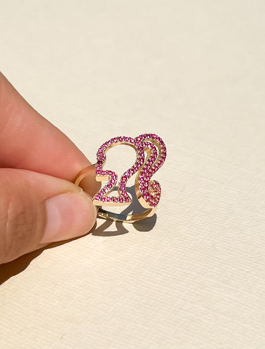 Barbie pink ring pink girly ring teenager pink CZ ring gold and pink ring doll ring statement pink CZ ring gift for her  valentines gift ring