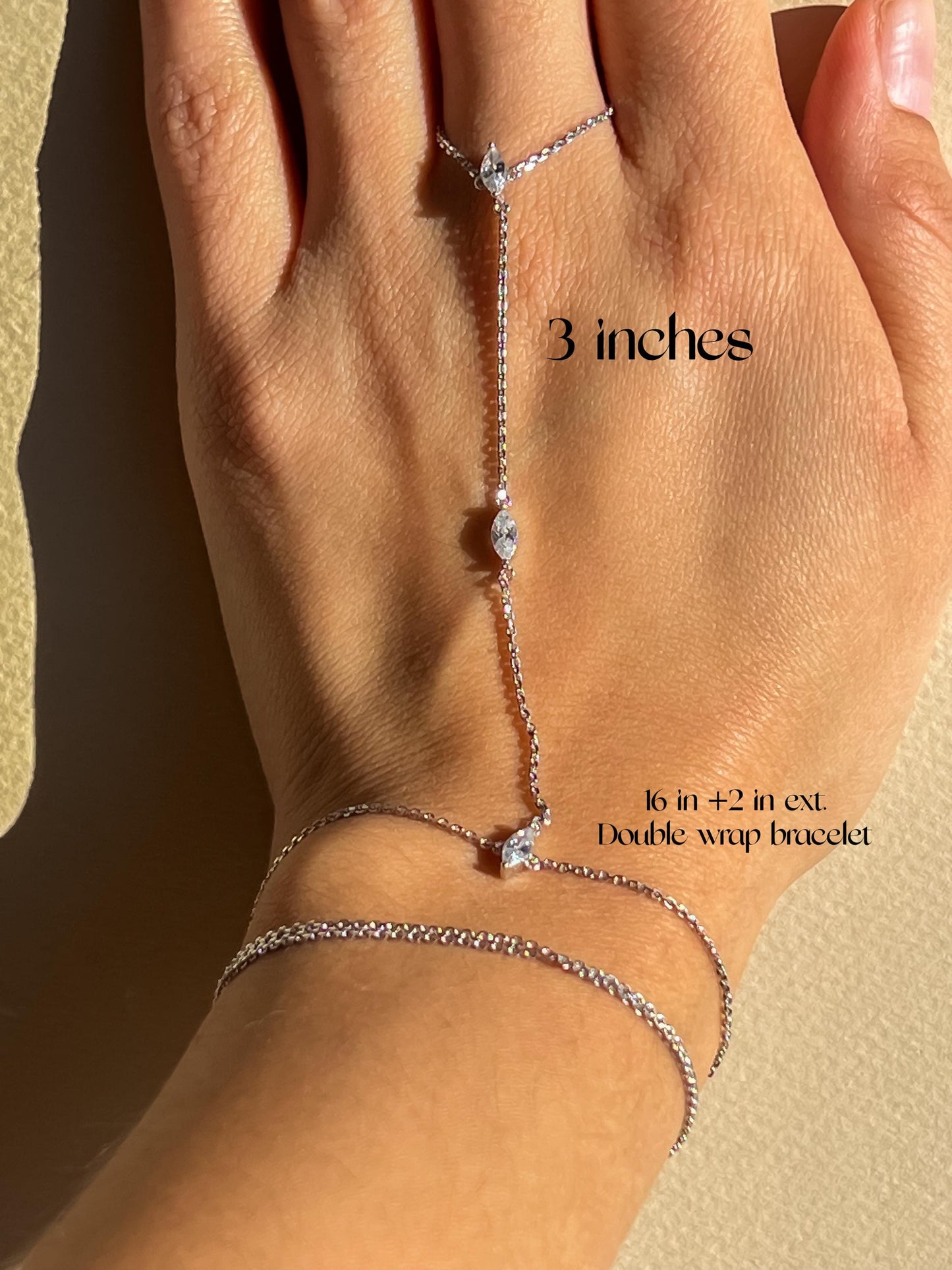 Silver double wrap dainty marquise stone handchain bracelet CZ gold plated hand chain bracelet trendy hand chain bracelet gift for her