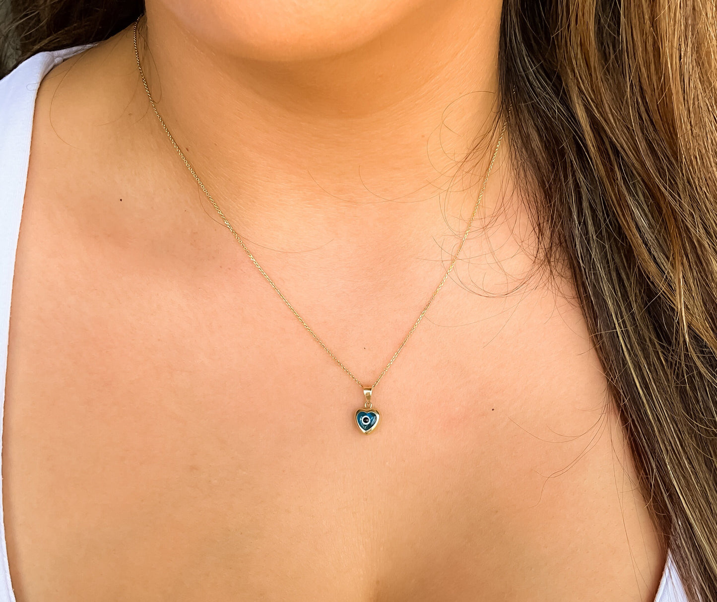 Turquoise real gold heart evil eye 14k evil eye heart shaped charm pendant gift for friend protection evil eye charm amulet evil eye gift