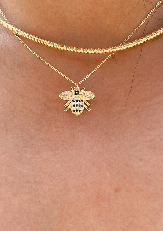 Bumblebee with black and white CZ stones dainty bee necklace animal luck charm necklace for bee lovers bee jewelry gift for young girl bee