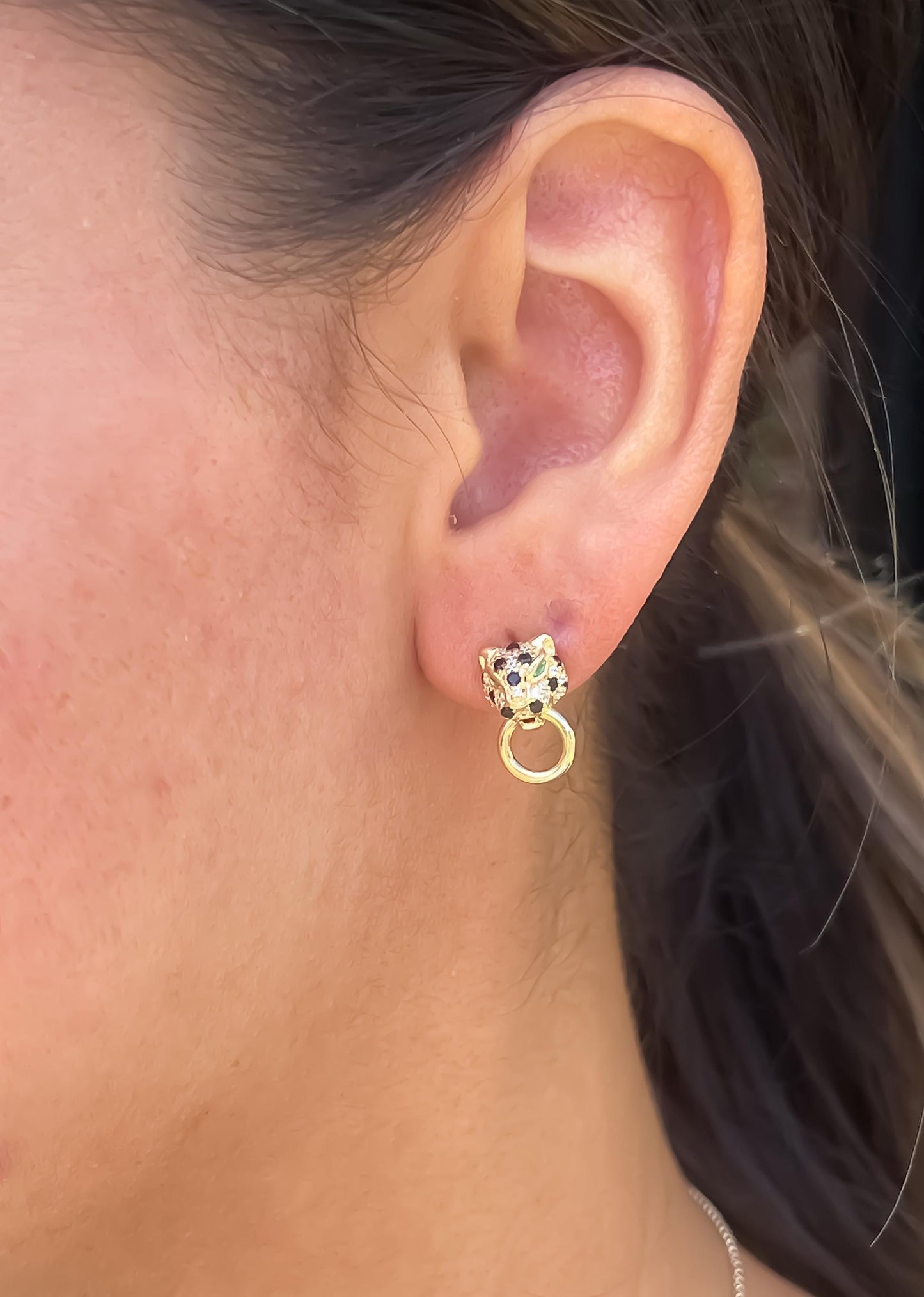 Door knocker Dainty panther stud earrings green eye jaguar stud  gold panther earrings jewelry for animal lover gift for her jaguar earring