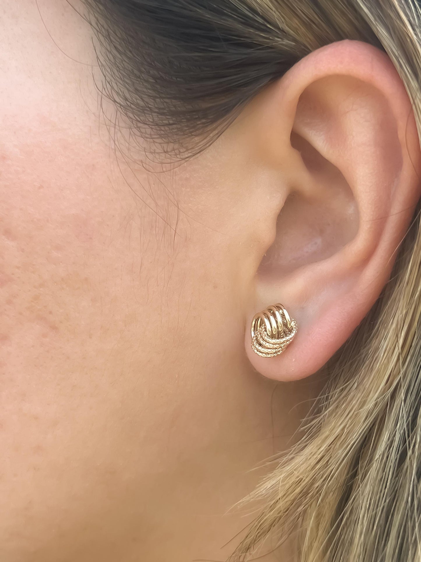 Mini real gold love knot earring three gold love knot earrings bridesmaid earring wedding day earring gift for her Italian love knot earring