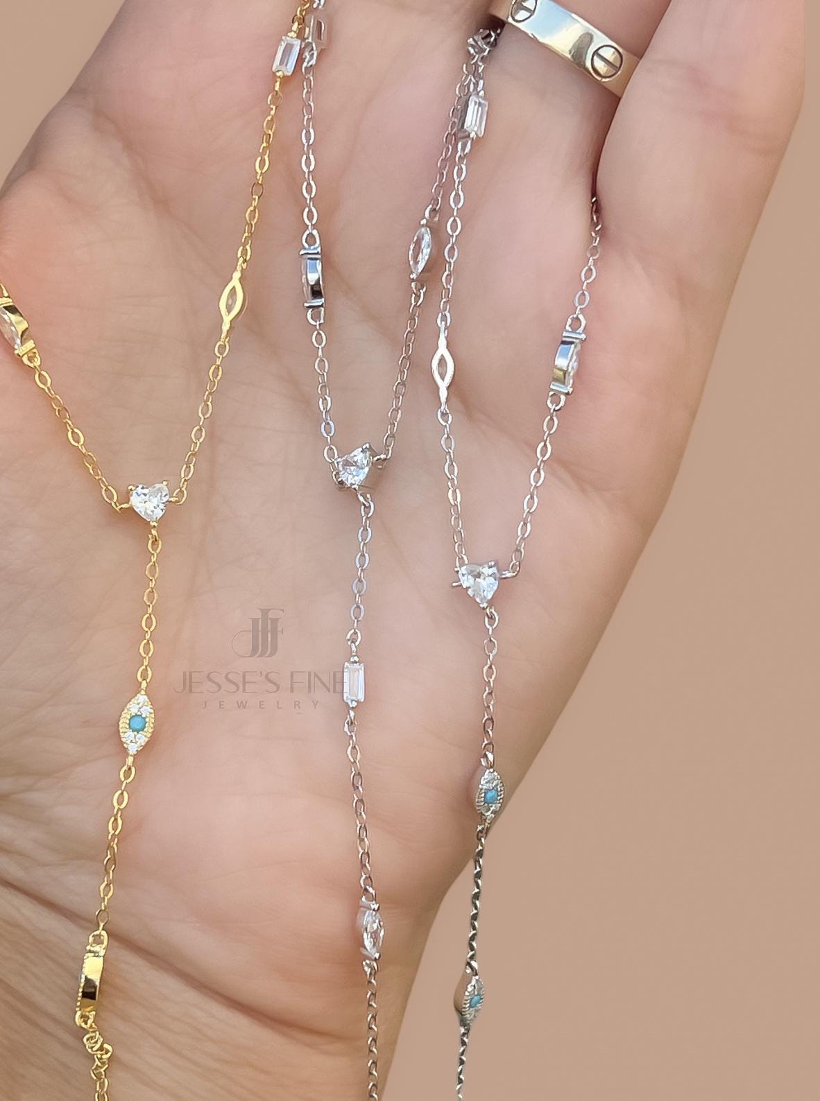 Turquoise evil eye dainty multi stone handchain bracelet CZ evil eye silver hand chain bracelet trendy hand chain bracelet gift for girl