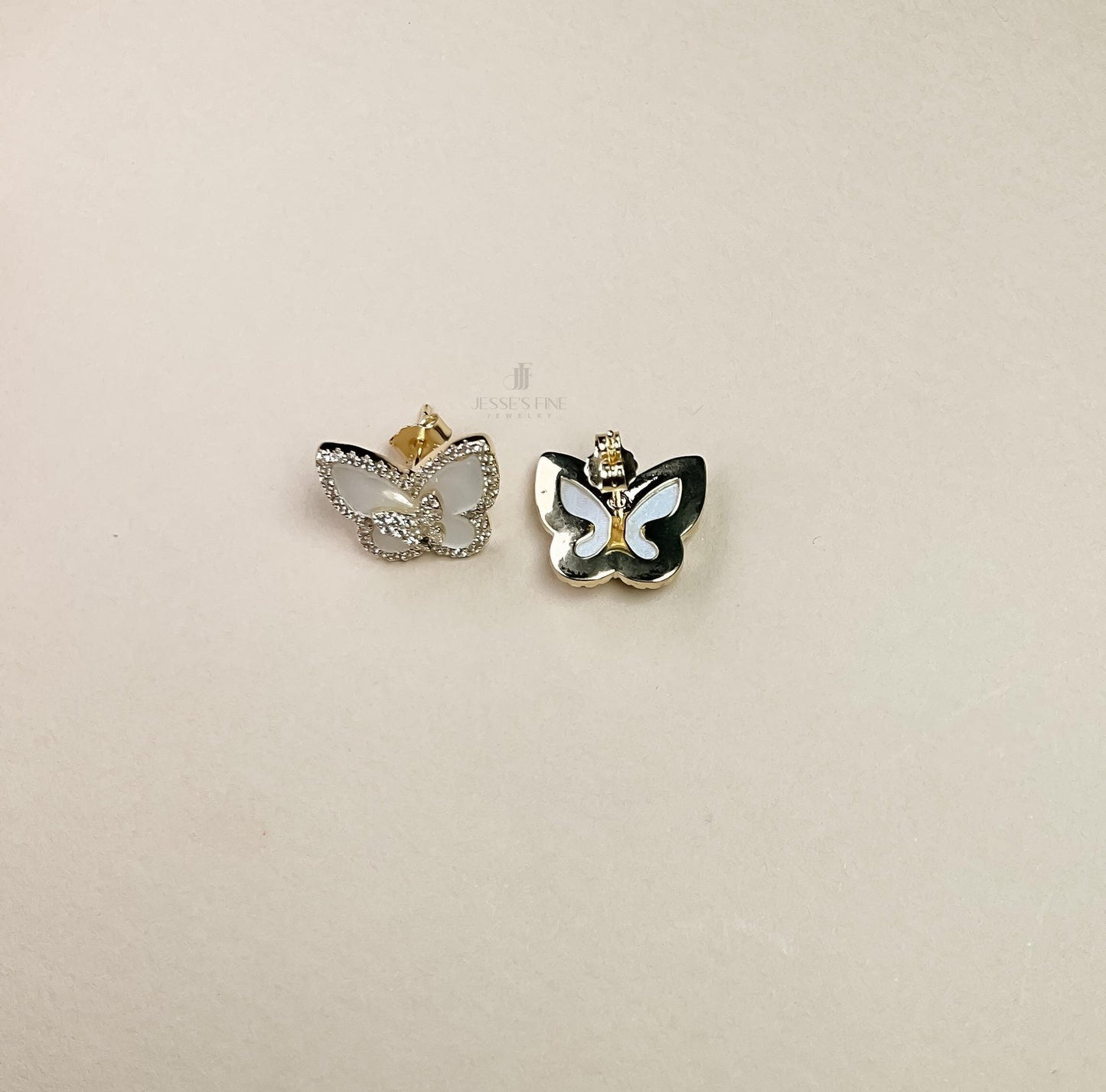 Butterfly earring with CZ stones double butterfly earring with mother of pearl earring gift for her earrings earrings for teenage girl