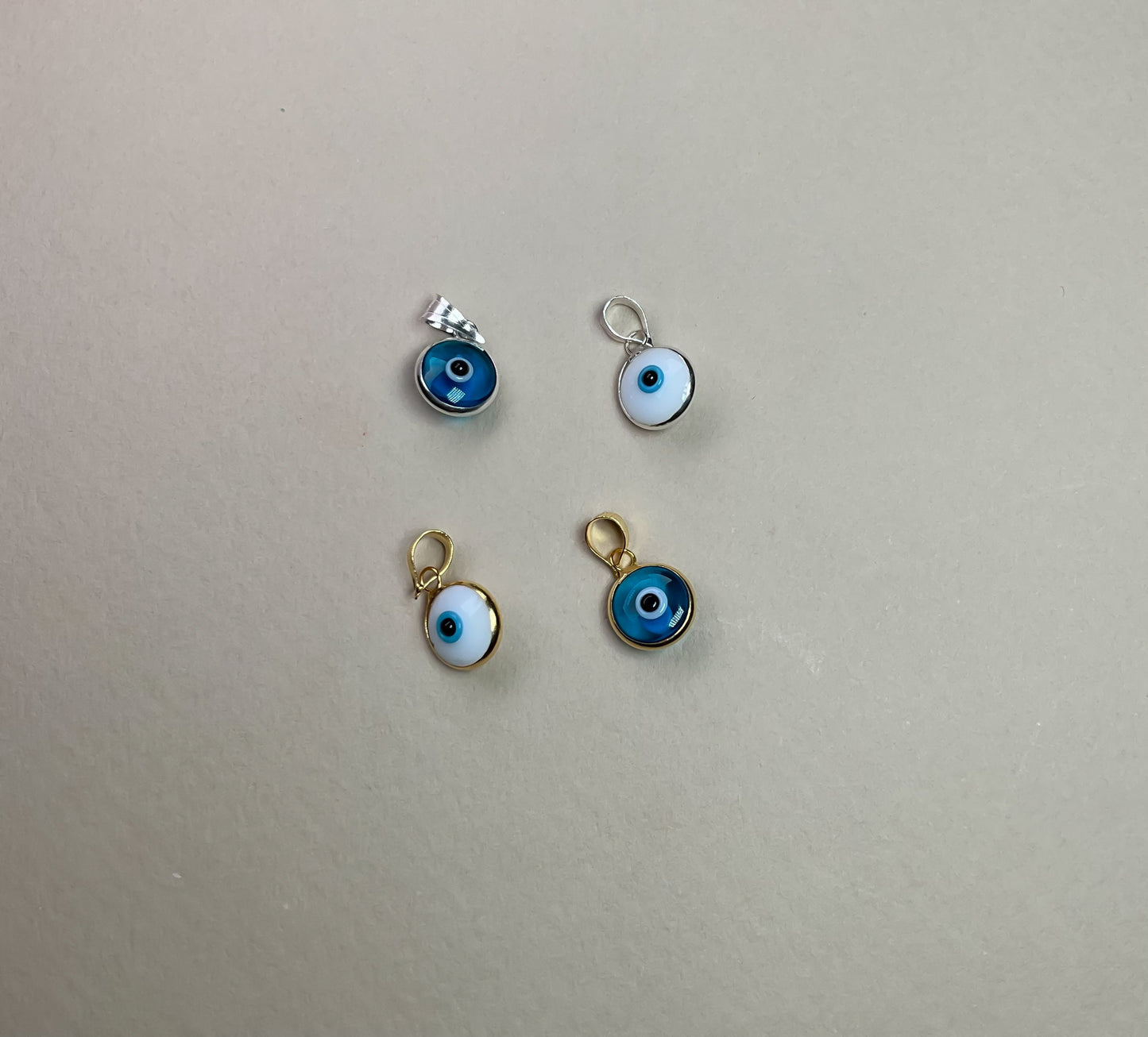 Mini round bezel white Evil Eye puffed Pendant silver and gold plated Good Luck Round Protection Jewelry dainty Evil Eye two sided Pendant