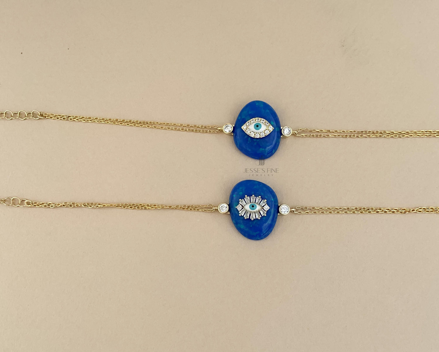 Opal blue Evil eye bracelet gold plated dark blue opal evil eye bracelet baguette white and light blue evil eye CZ stone evil eye bracelet