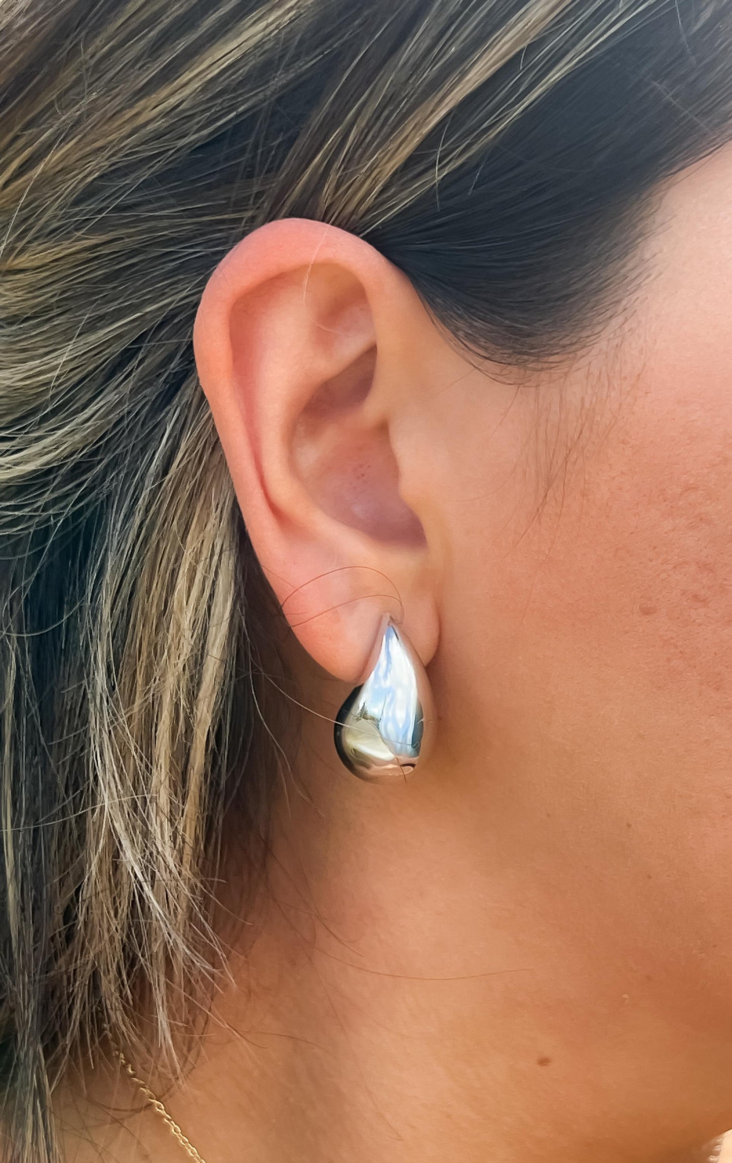 Silver Waterdrop earring large teardrop earring statement mini statement earring gift for her large puff teardrop silver small waterdrop