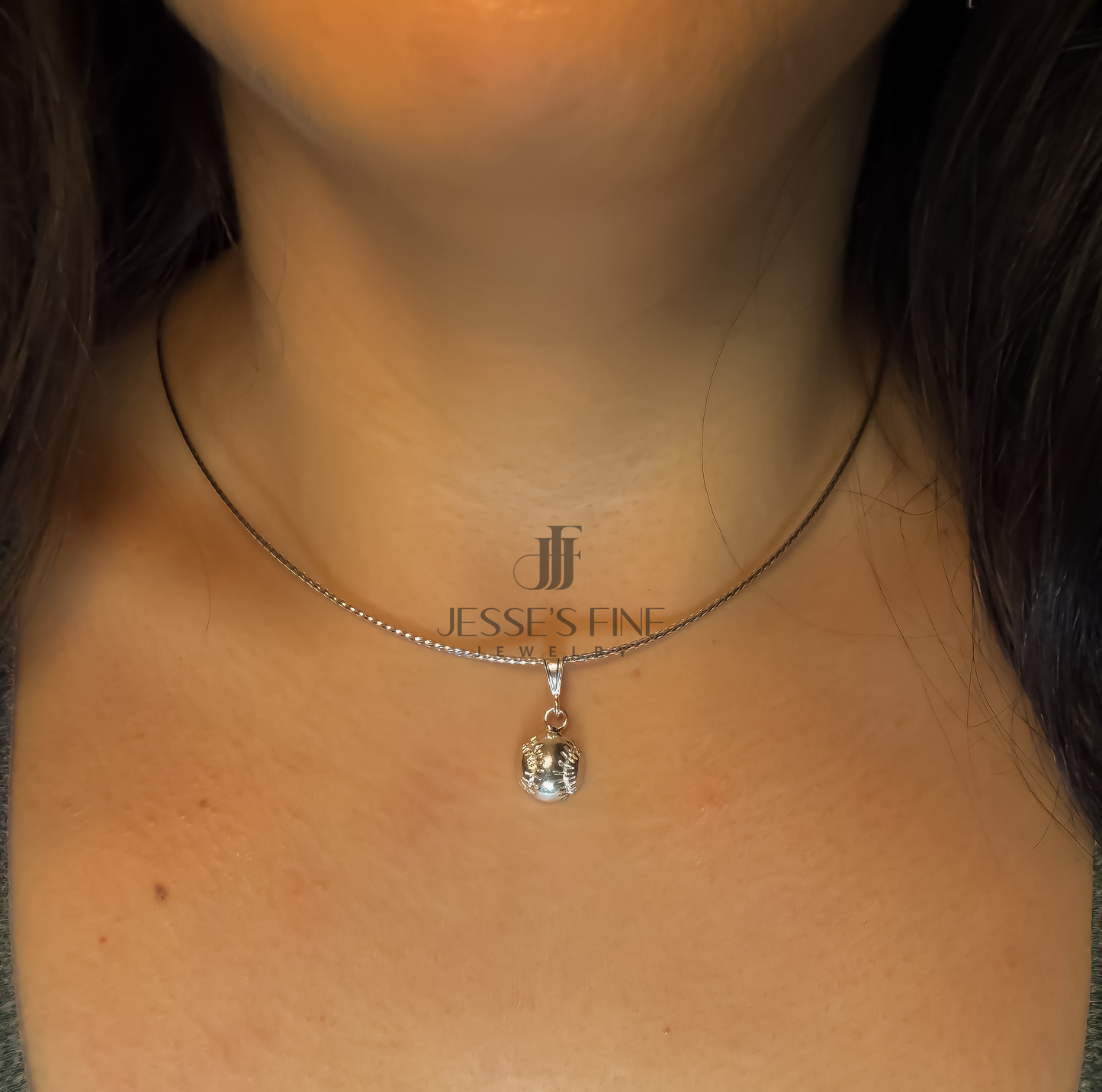 Baseball silver collar necklace