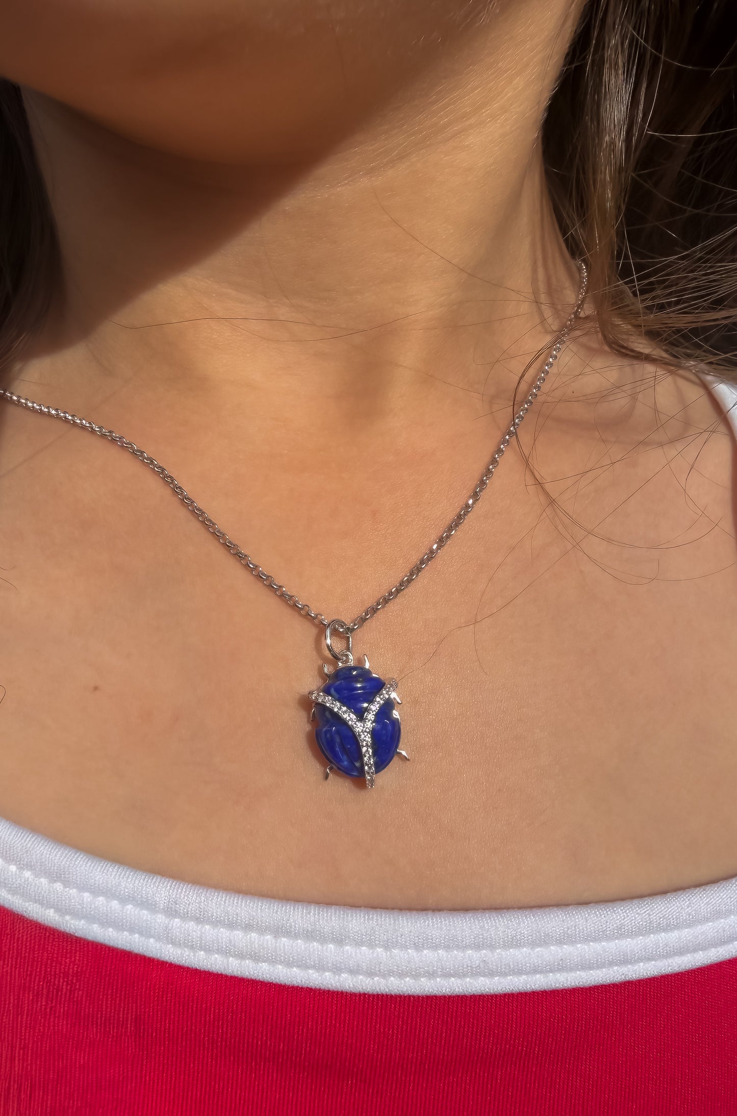Lapis scarab hand carved sterling silver gift for her good luck scarab pendant natural stone scarab pendant dainty mini scarab Egyptian